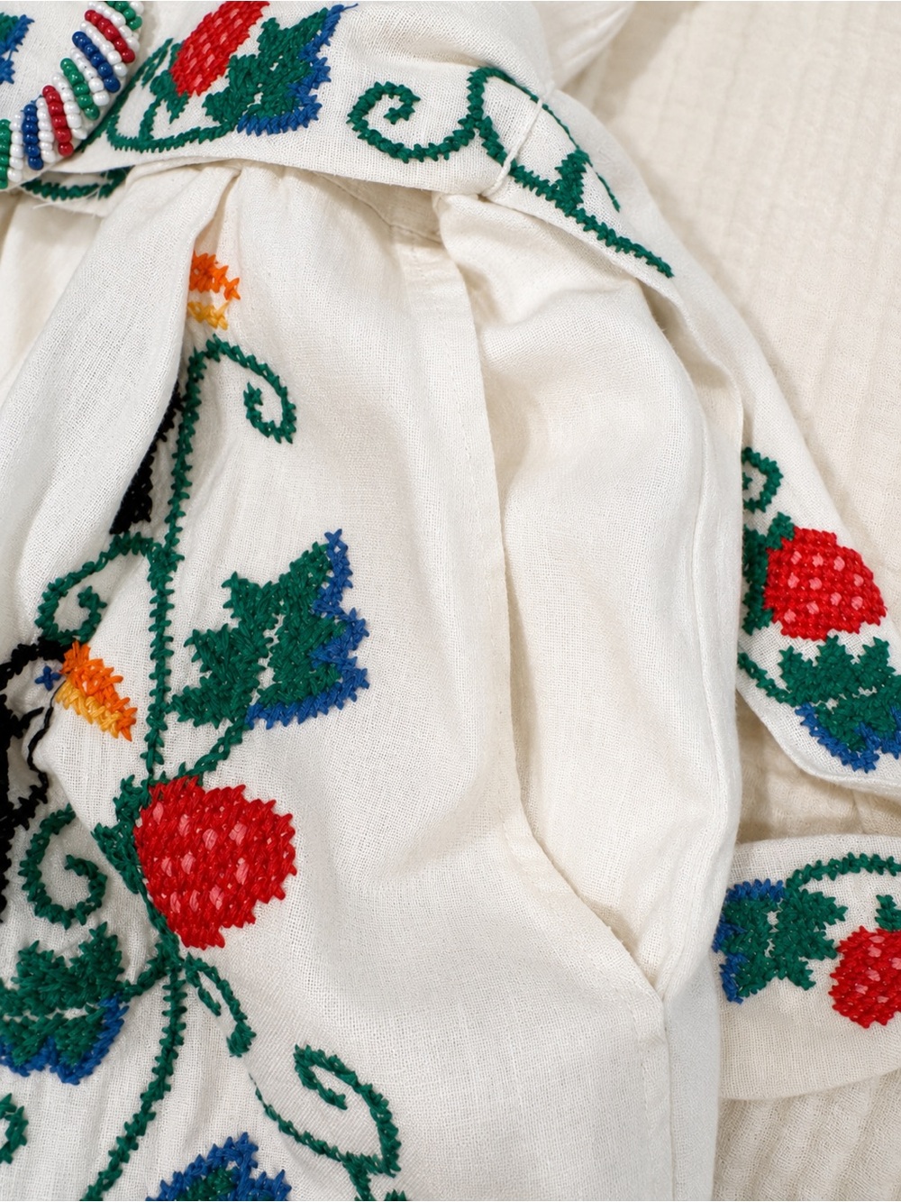 NWT FARM Rio Cross Stitch Tucan Embroidery Linen Romper Off White Size S - Picture 7 of 8